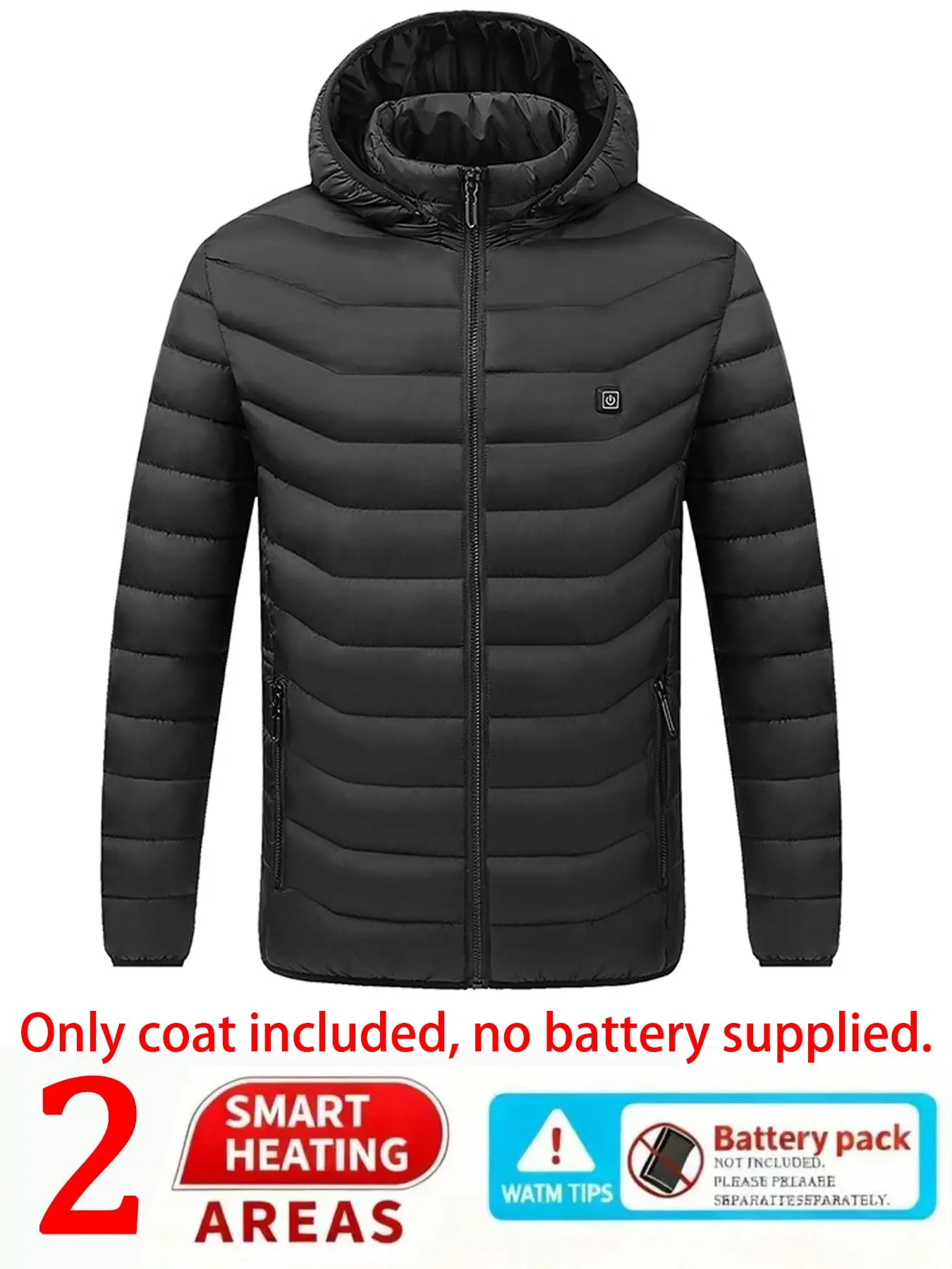 Single Piece Hooded Long Sleeve Heated Jacket, Two Zone Dual Control Plain Simple Warm Coat (battery Not Included)