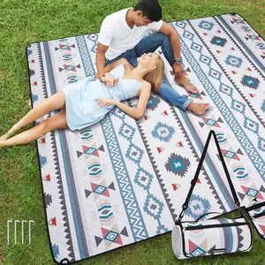 Father's Day Gift| Navy Extra Large Waterproof Sandproof Picnic Blanket With Shoulder Strap & Fixing Stakes, Machine Washable Foldable Outdoor Beach Mat for Park, Lawn, Concerts & Summer Travel
