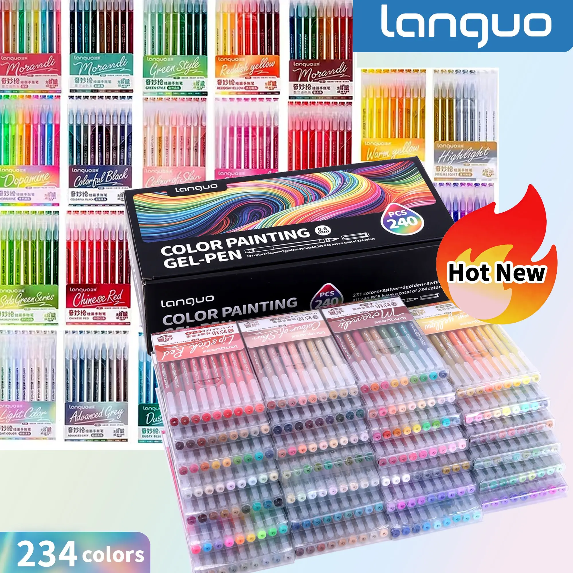 Blue Fruit Gel Pen Set, 234 Colors, 240 Pens, 0.6mm Fine Tip, Large Capacity, Ideal for Scrapbooking, Art, Student DIY Crafts, Fine Point Pen
