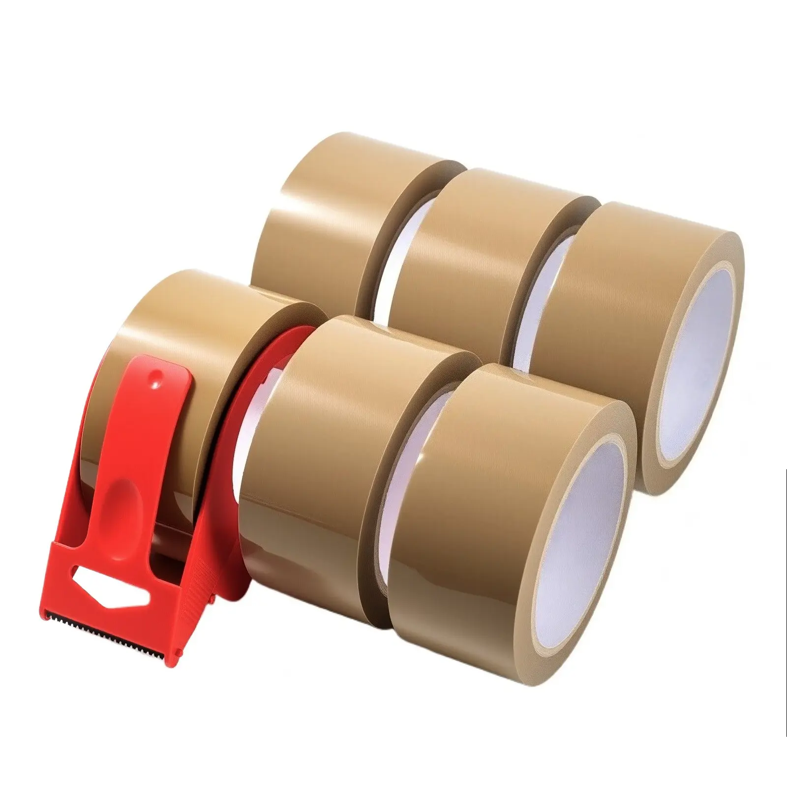 6 Rolls Heavy-Duty Brown Packing Tape with Dispenser, Strong Adhesive 1.88in x 60yd Industrial-Grade Box Sealing Tape for Warehouse, Home Use