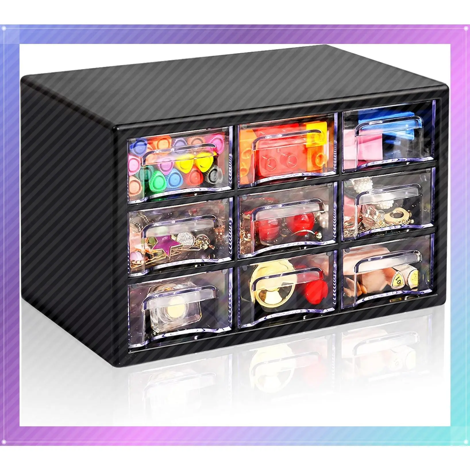 Stackable Clear Desk Organizer with 9 Drawers, Black - Small Desktop Craft Drawer Cabinet, Caddy for Makeup, Jewelry, Office & Craft Supplies, Compact 9.84 x 6.3 x 5.9 inchesGift