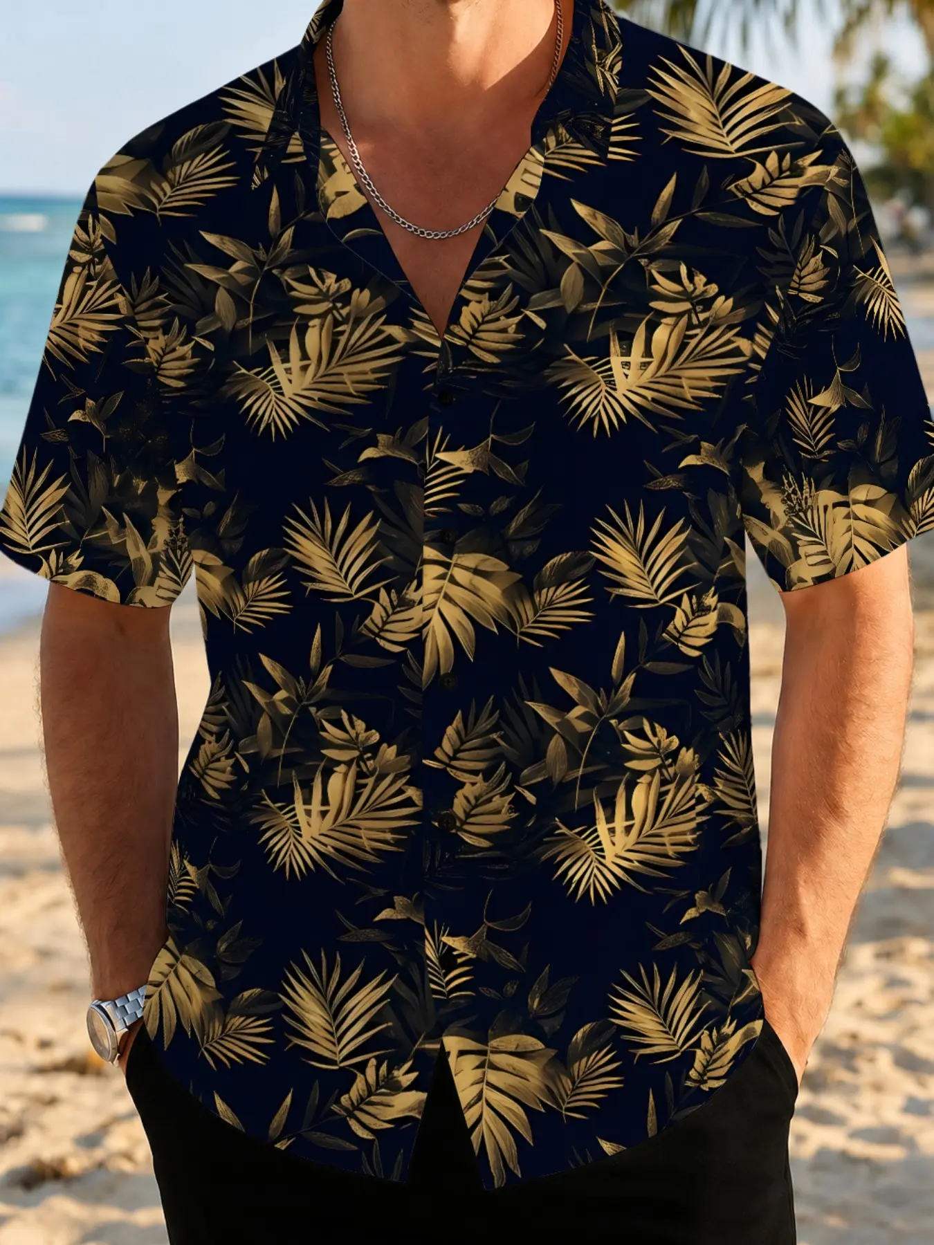Men's Casual Printed Shirt, Leaf Pattern Design, Summer New Arrival, Street Fashion, Comfortable Fit, Ideal for Daily Wear