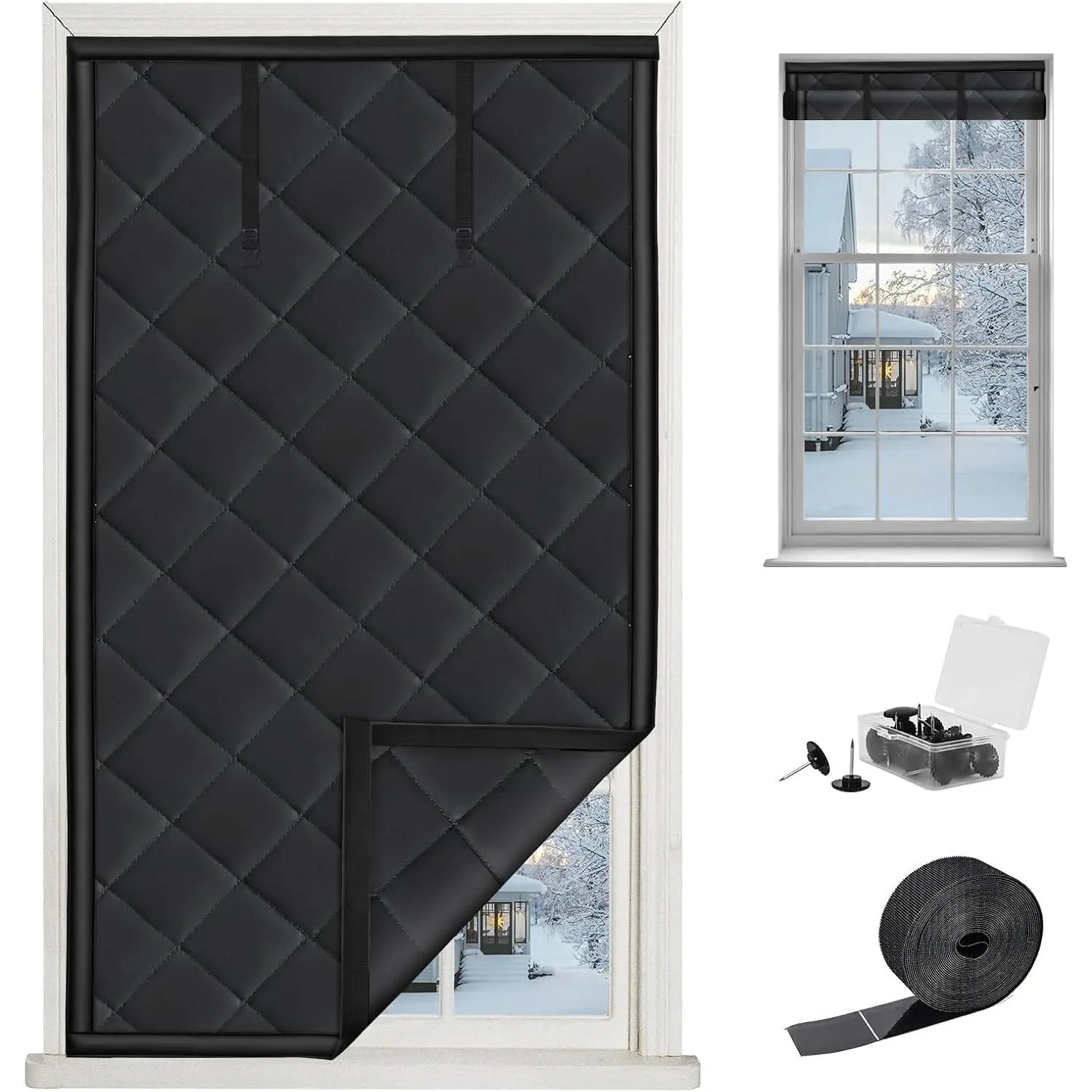 Oxford Fabric Thermal Window Insulation Blanket Cover (27in x 39in, Black) - Heat Retention Thermal Blocker, Multi-Size Winter Weatherproofing Kit for Home Cold Protection, Rectangular