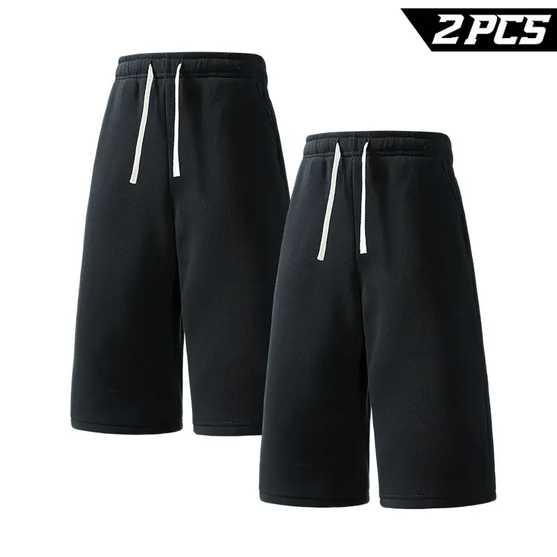 2 Pack Men's Knee Length Sweat Shorts, Casual Lounge Shorts with Pockets and Drawstring Elastic Waist for Gym, Walking, Travel, Home, Weekend, Vacation and Everyday Summer Outfits.