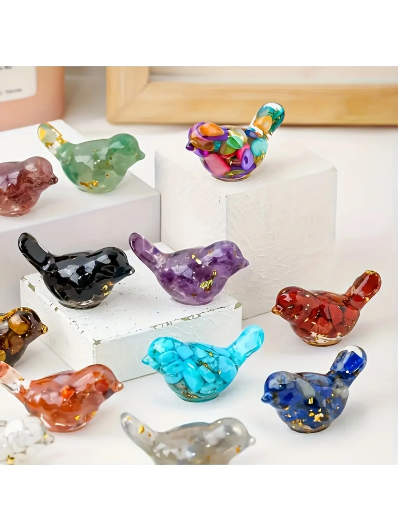 7-piece random color crystal resin bird crafts, crystal decorative ornaments, crystal resin bird-shaped pendants, Crystal Embellished