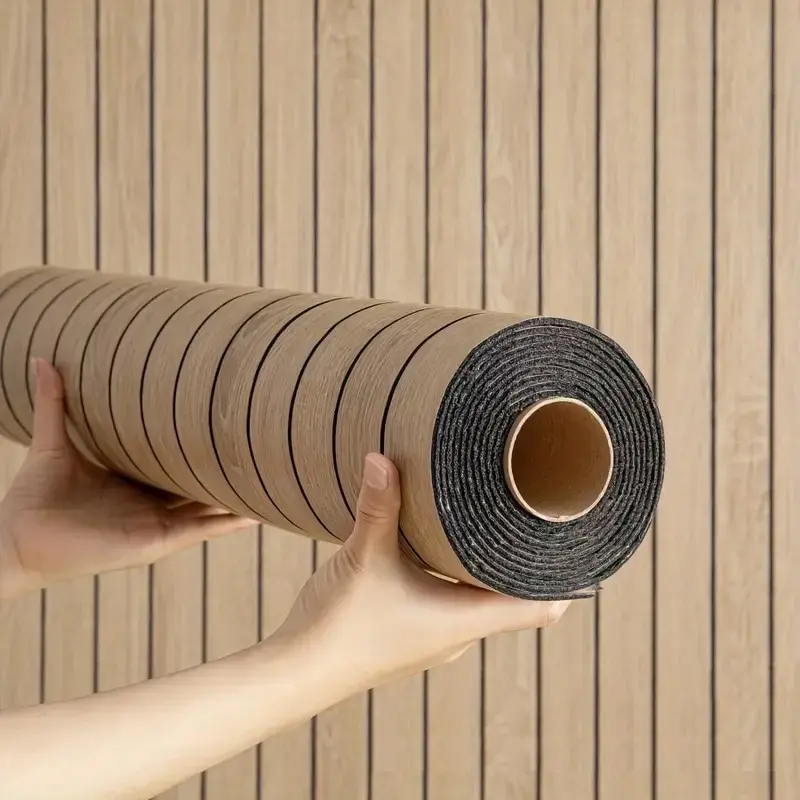 1 Roll 3D Grooved Wood Grain Wall Panel, Self-Adhesive Painted Wallpaper, Decorative Wallpaper, Easy Installation & Removal, Home Renovation, TV Background, Ceiling