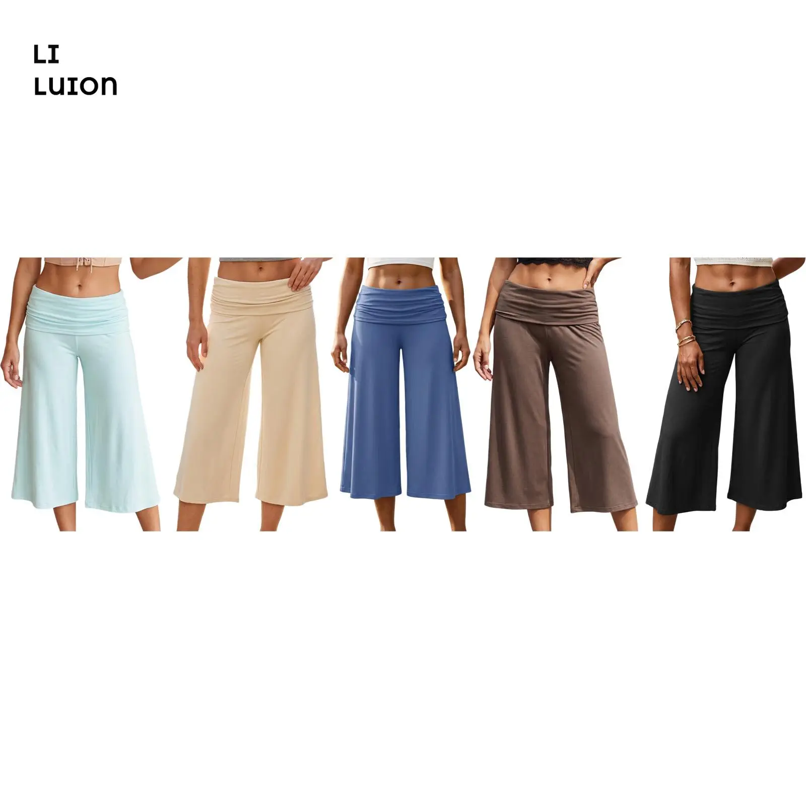 Women Summer Fold Over Wide Leg Capri Pants Low Rise Lounge Yoga Flare Culottes Y2k Soft Flowy Crop Palazzo Pants Beach Womenswear Bottom