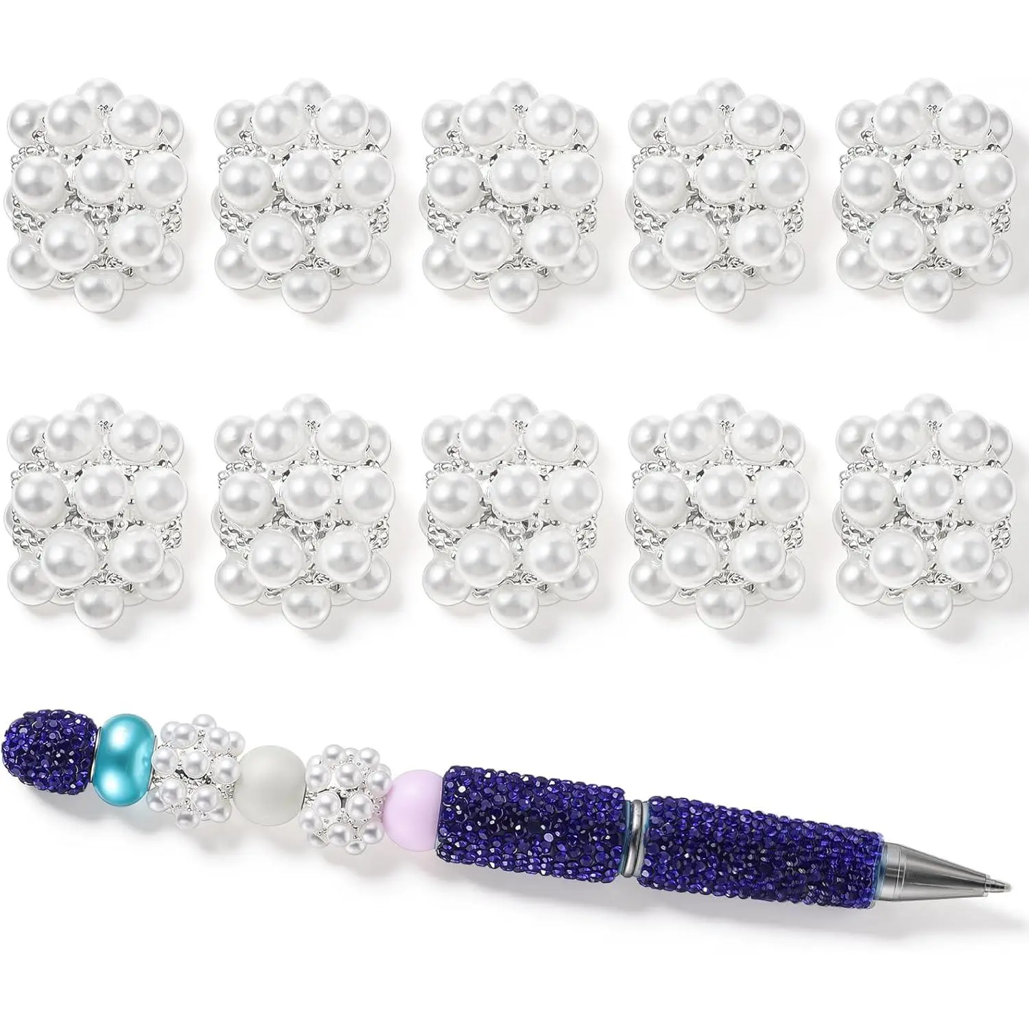 10 count Rhinestone Focal Beads for Pens, Fancy Focal Beaded Pens Beads Full  Bead Chunky Glitter Bead for Beaded Pen DIY Suppliers
