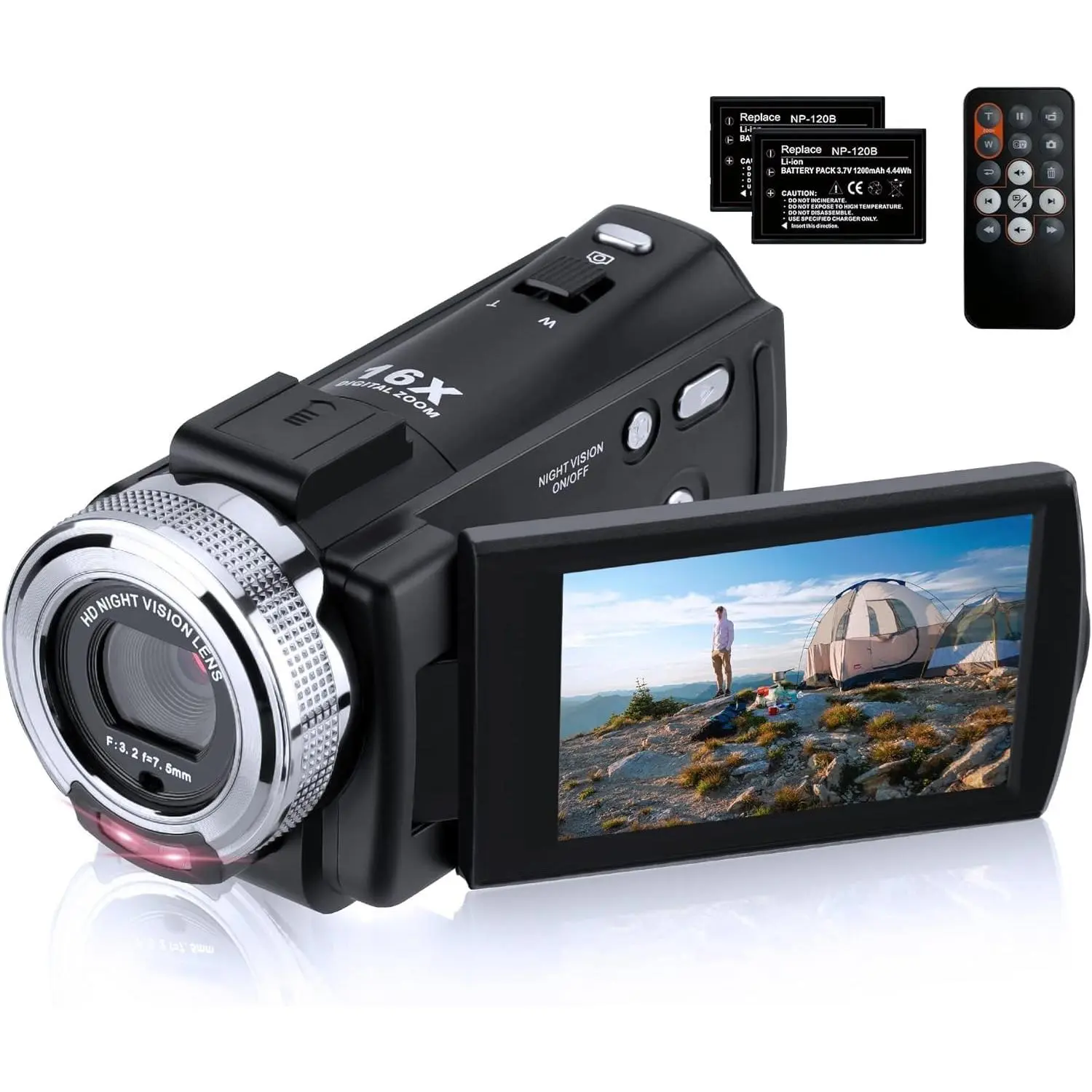 Video Camera Camcorder,  1080P 30FPS IR Night Vision Vlogging Camera for YouTube , 3.0 Inch LCD Screen 16X Zoom Digital Camera with 2