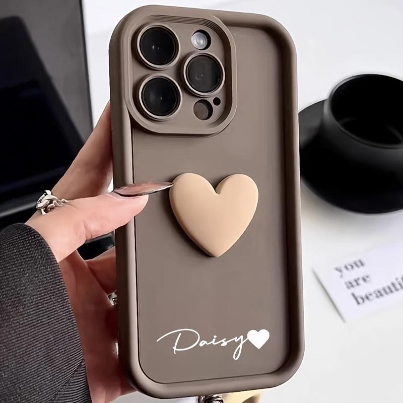 Personalized Custom Big Letters Customized Name Minimalist Anti Fall Phone Case Compatible With iPhone 17 E Air Pro ProMax iPhone16 15 14 Plus 13 12 Mini 11 X XS XR Luxury Acrylic 3D Love Heart Soft Pattern DIY Shockproof Gift