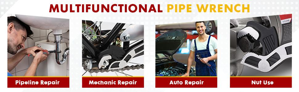 Multifunctional Self locking Wrench, Self Adjusting Pipe Wrench, 8 Inch Plumbers Wrench for (9-25mm) 3/8"-1"Nuts, Irregular Nuts, Pipes Use, Chrome Vanadium Alloy Steel (8 In)