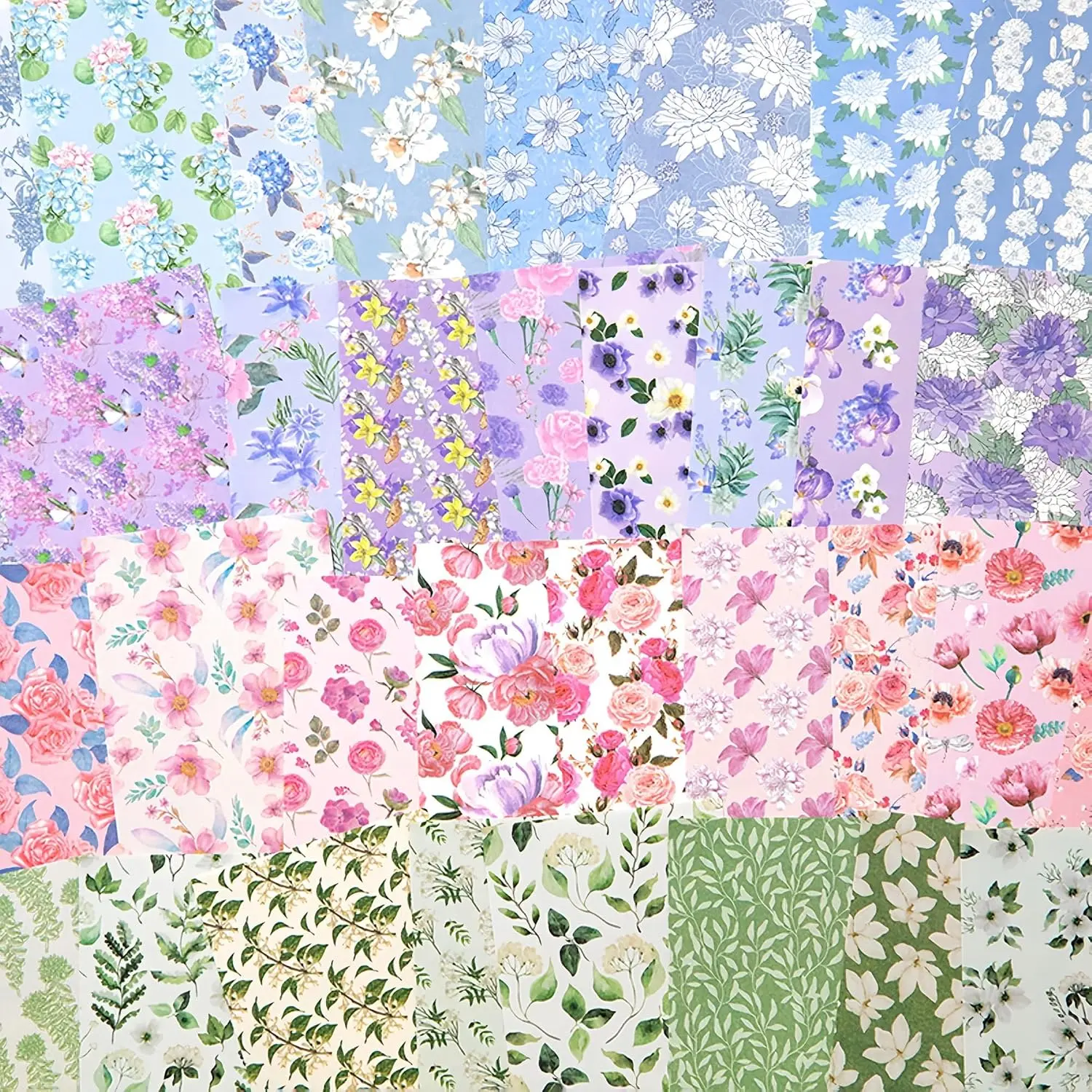400-Count Single-Side Print Flower Scrapbook Paper Set - Modern Recyclable DIY Crafts Supplies for Card Making, Photo Album, Scrapbooking & Stamping