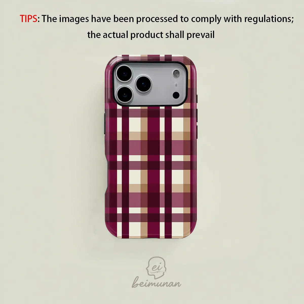 Vintage Burgundy & Khaki Plaid 2-in-1 Durable Phone Case, MagSafe Compatible, Personalized Mobile Accessories for iPhone 17/16/15/14/13/12/11 Pro Max/Plus/Pro, Stylish Holiday Gift, Protective