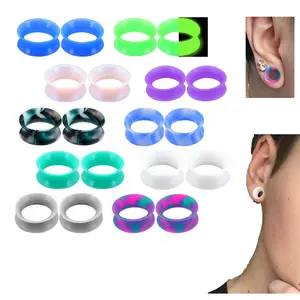 20 PCS Soft Silicone Ear Gauges, Double Flared Flesh Tunnels Plugs, Flexible Ear Stretchers Expanders, Hypoallergenic Lightweight Body Piercing Jewelry for Ear Decoration