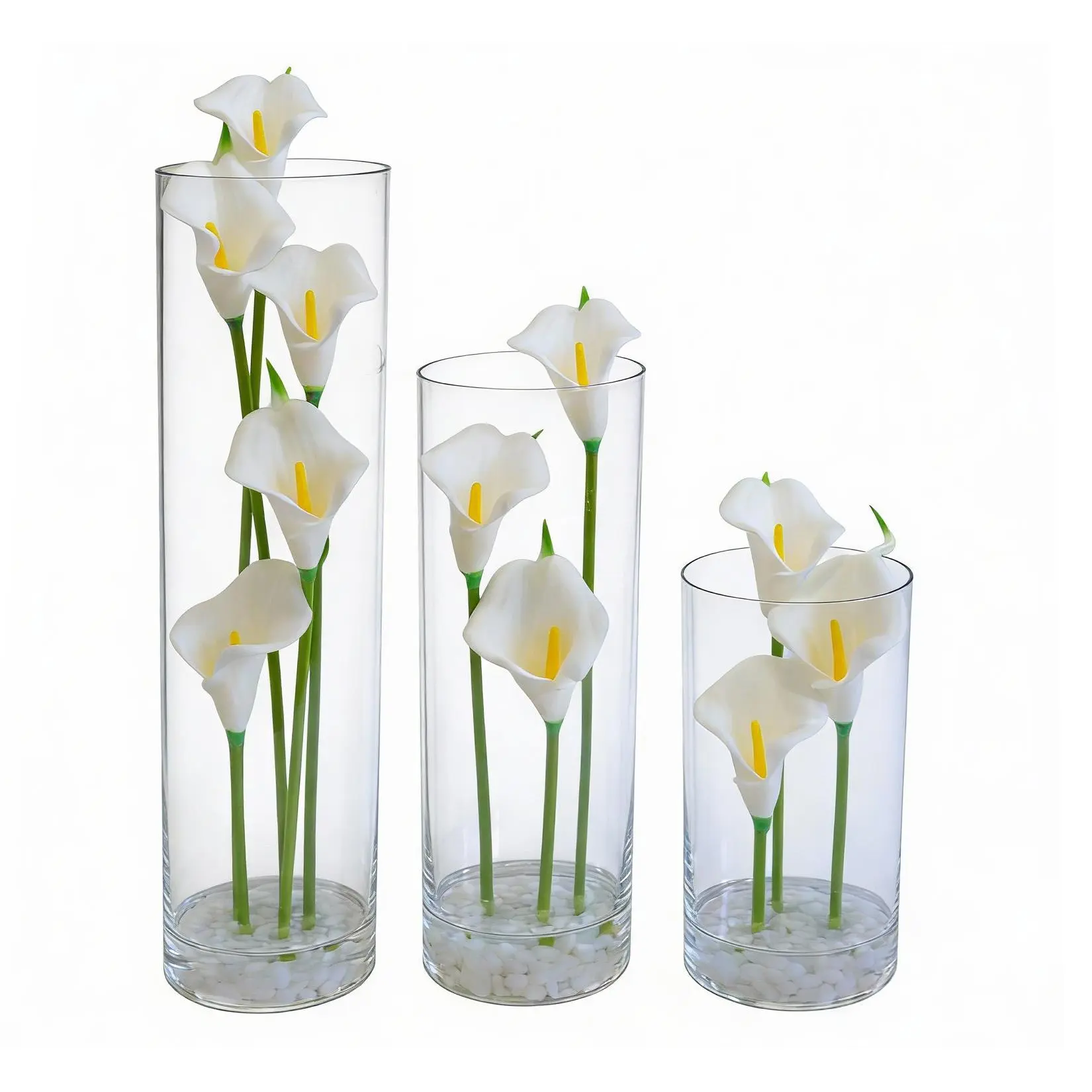 Decorative Silk Lilac Real Touch Artificial Calla Lily Set (3 Pcs) - Faux Water Vase Arrangement, Home Decor Gift for Room Dining Table Centerpiece