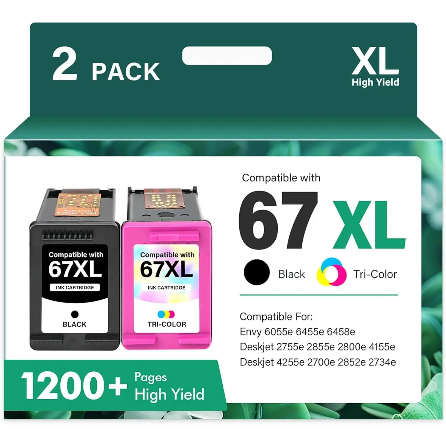 67XL 67 XL 2800e 2855e Ink Cartridges Black/Color Combo Pack for  Printer | Compatible for  DeskJet 2755e 6000 6055e 2700 4155e 4255e 4100 2700e 2734e 2800 2852e Envy 6055e 6455e 6400 Series (2-Pack)