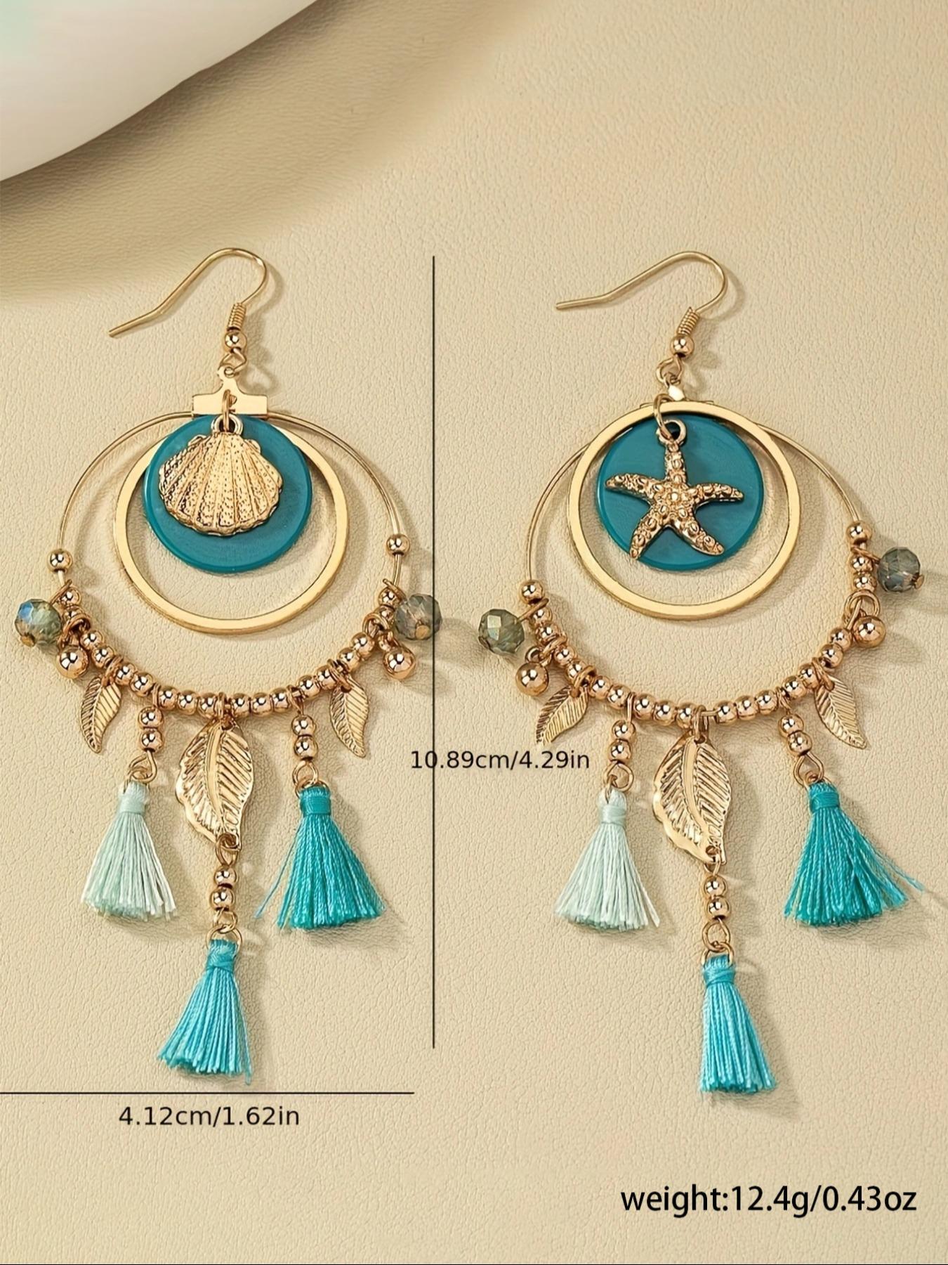 Fashionable Boho Style Tassel & Leaf & Beaded Design Dangle Earrings (1 Pair), High Quality Earrings, Fashion Ear Jewelry for Women, Daily Clothing Decor, Trendy All-match & Exquisite Jewelry for Birthday Gift