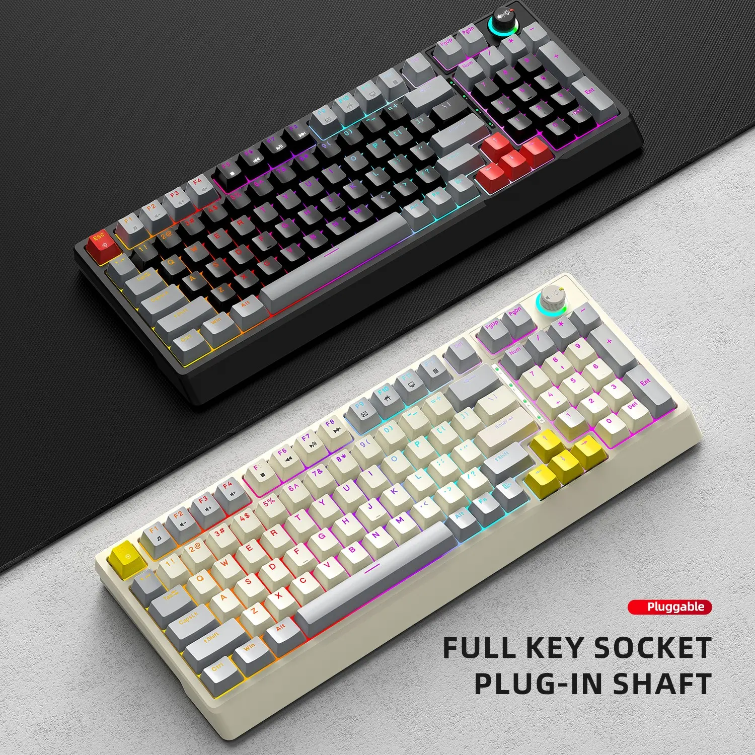 Wired RGB Gaming Keyboard, 99-Key Mechanical, Extra 4 Shortcuts, LED Display, Five-Layer Shock Absorption, Pbt Caps, Mint Mambo Switch, PC Laptop Use, Aesthetic Keyboard