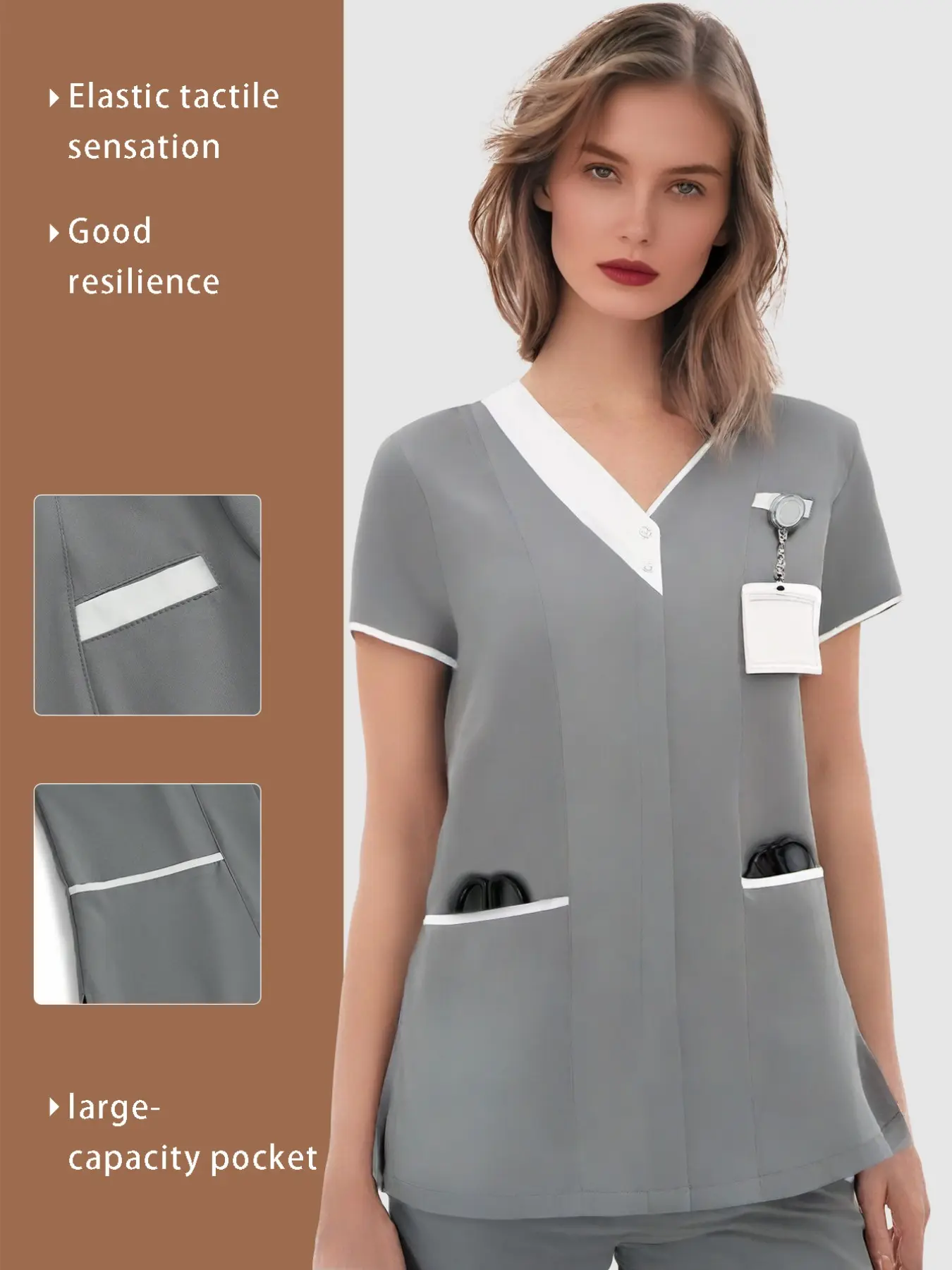 Colorblock Short Sleeve Multi-Pocket Set, Pet Store Dental Brush Handler Fashionable Summer Workwear, Comfortable Commuter
