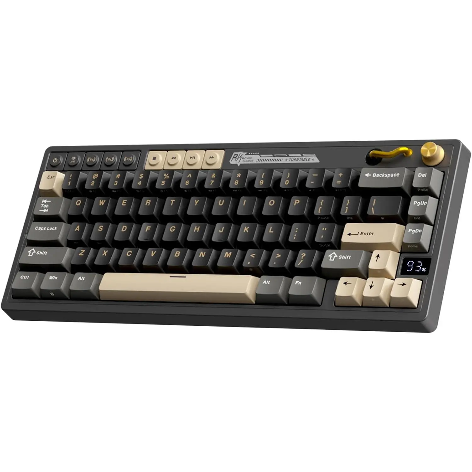 M65  Gaming Keyboard with Volume Knob, 60% Hot Swappable Mechanical Keyboard 2.4G/BT/USB-C, Gasket Mount,  Display, PBT Keycaps, Hot-Swappable Cream , Black