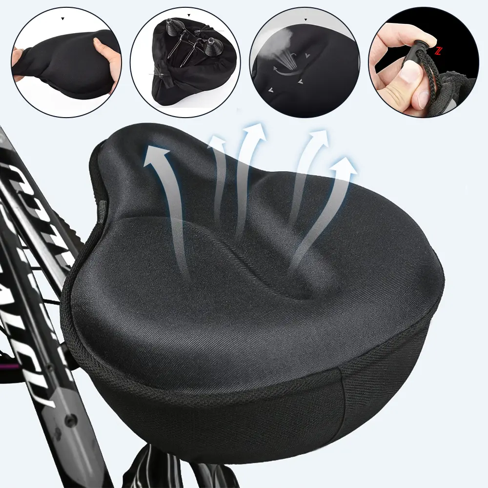 Bike Seat, Soft Gel Foam Padded Leather Bicycle Seat Shock-absorbing Waterproof Breathable Wide Bike Saddle Cushion for City mountain sport road Bikes.