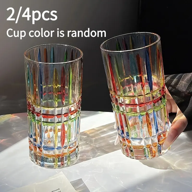 Hand-Painted Highball Glasses, Glass Tumblers, Romantic Rainbow Stripes Crystal Drinkware, Gift for Her, Home Bar, Wedding, Party, Decorative Glassware