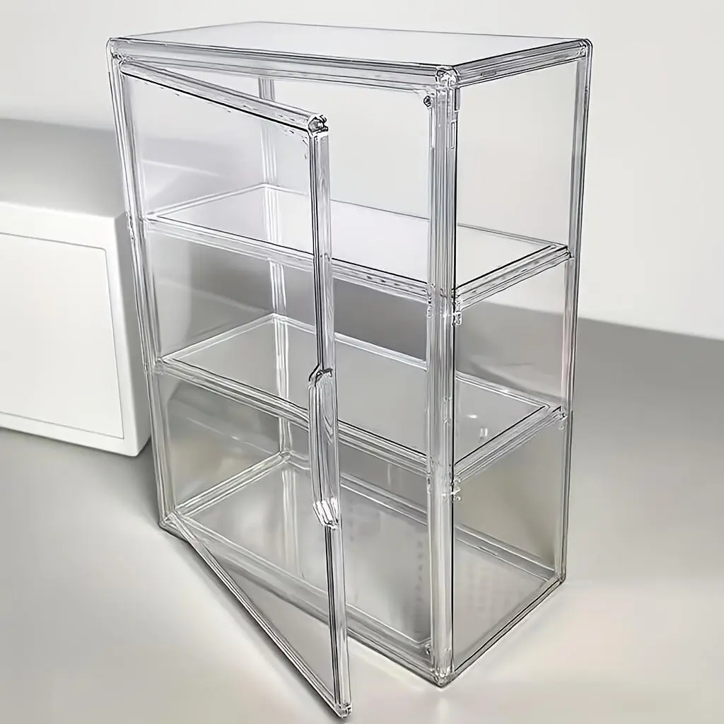 3-Tier Transparent Acrylic Display Cabinet, Clear Storage Cabinet, Durable Lightweight Storage Solution for Collectibles, Retail Stores, Home Office