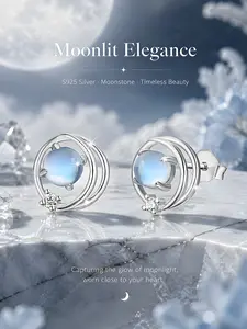 Elegant S925 Silver Moonstone Earrings, Hypoallergenic Cubic Zirconia Studs, Casual All-Season Jewelry, Perfect Gift for Friends & Holidays