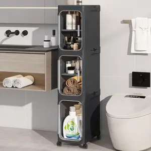 Slim Tall 4-Tier Storage Cabinet with Wheels, Space-Saving Narrow Organizer for Laundry & Small Spaces