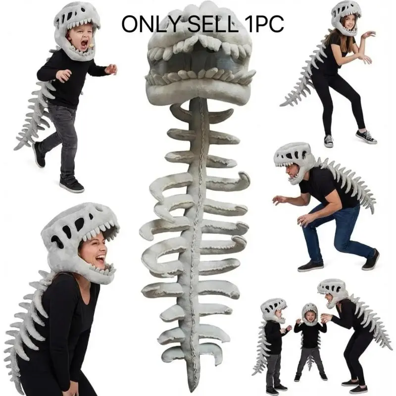 Kids Wearable Spinosaurus Dinosaur Skeleton Plush Costume Set,3D Skeleton Cape Matching Soft Plush Skull Head Mask, Perfect Halloween Outfit & Dress-Up Accessory For Themed Party Pretend Play