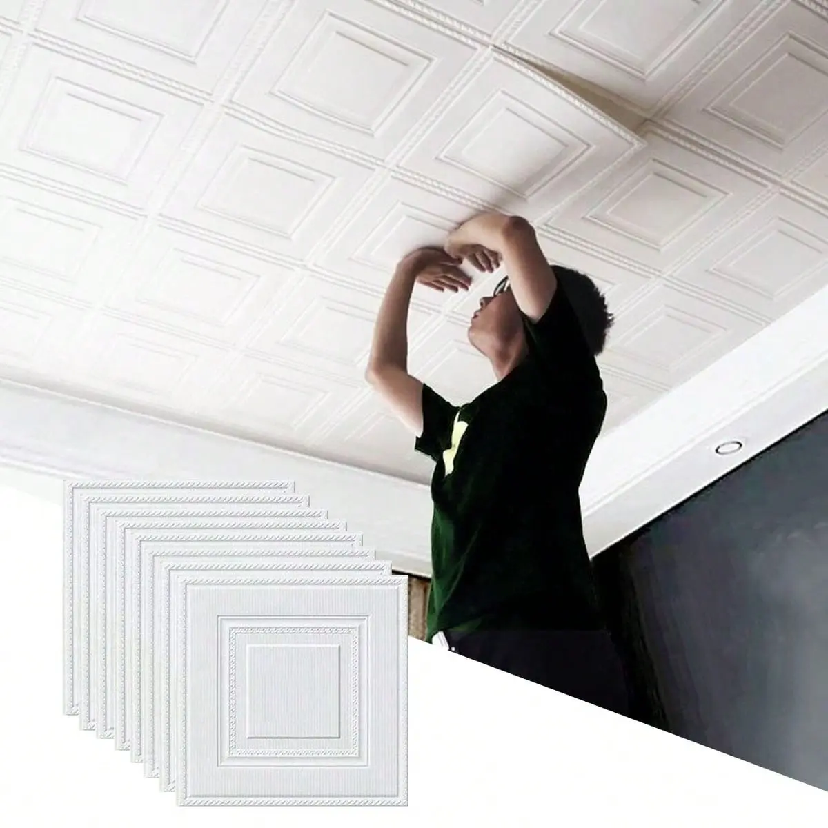 30pcs 35cm Square Wallpaper, Self-Adhesive Sticker, Foam Anti-Stain Ceiling Tiles, Easy Installation for Living Room, Bedroom, Balcony, Kitchen