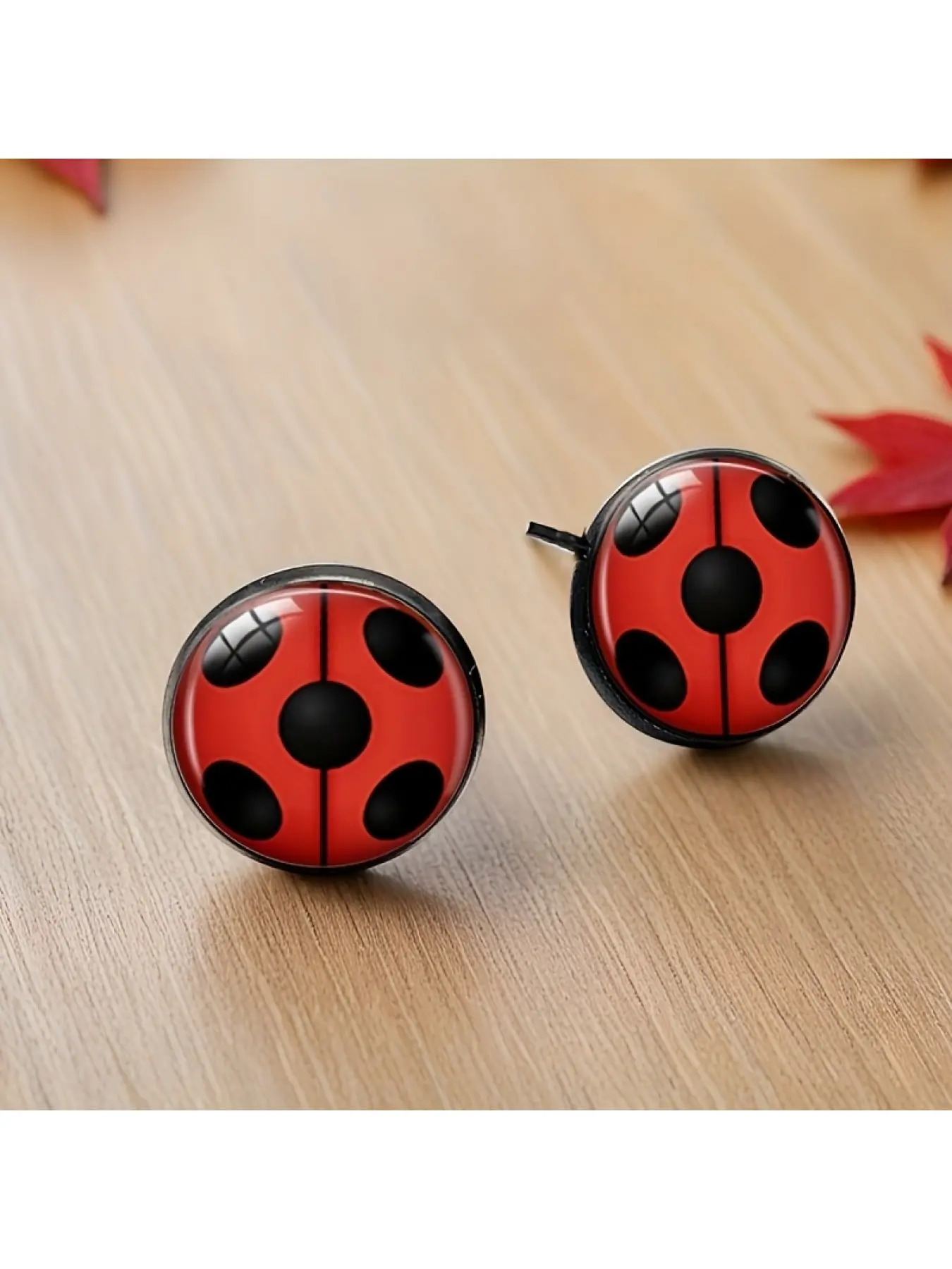 2 pairs of cute ladybugs' black earrings set, fashionable round glass jewelry gifts, for giving to friends