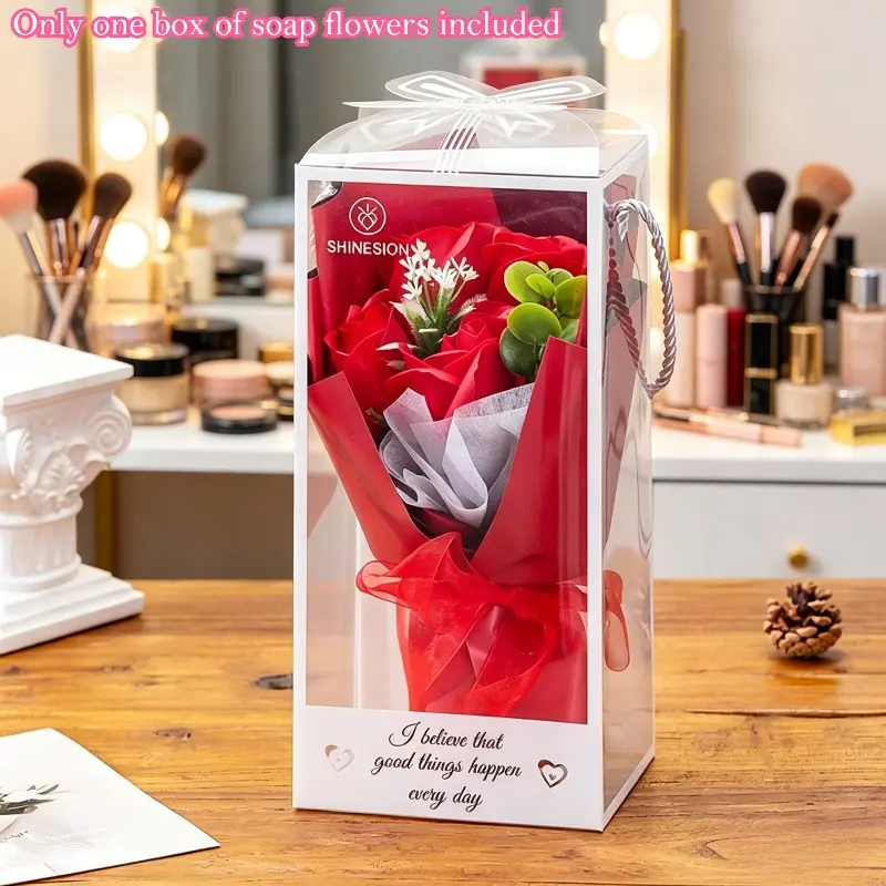 Mini Bouquet with 5 Rose Soap Flowers, Creative Artificial Flower Gift for Teachers, Best Friends and Classmates, Graduation & Valentine's Day Souvenir