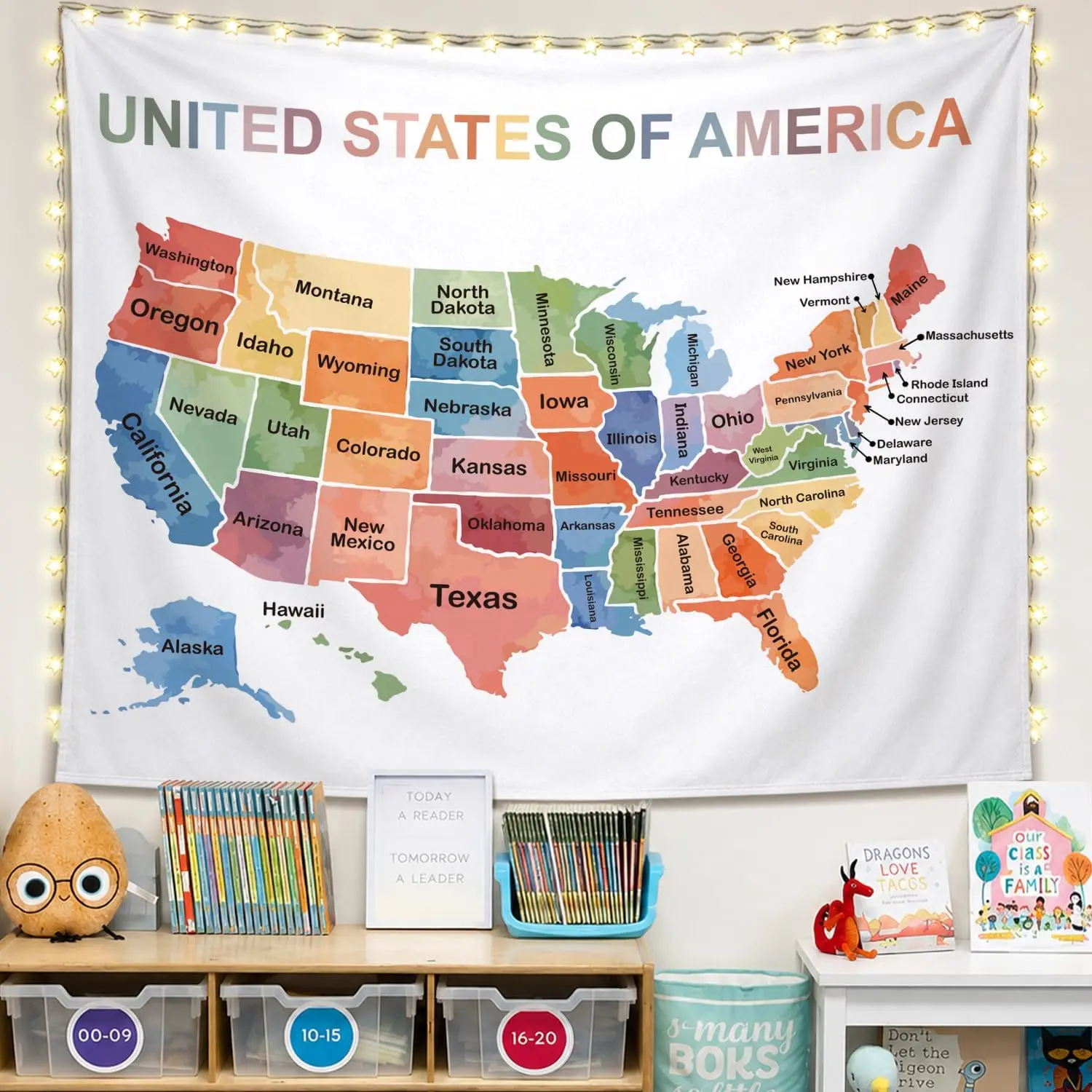 SkyCozy United States of America Map Boho Classroom Wall Tapestry, Boho Classroom Decor, American Map Tapestry for Kids Boys Girls Room Bedroom Playroom Wall Decor, 50x60 Inch