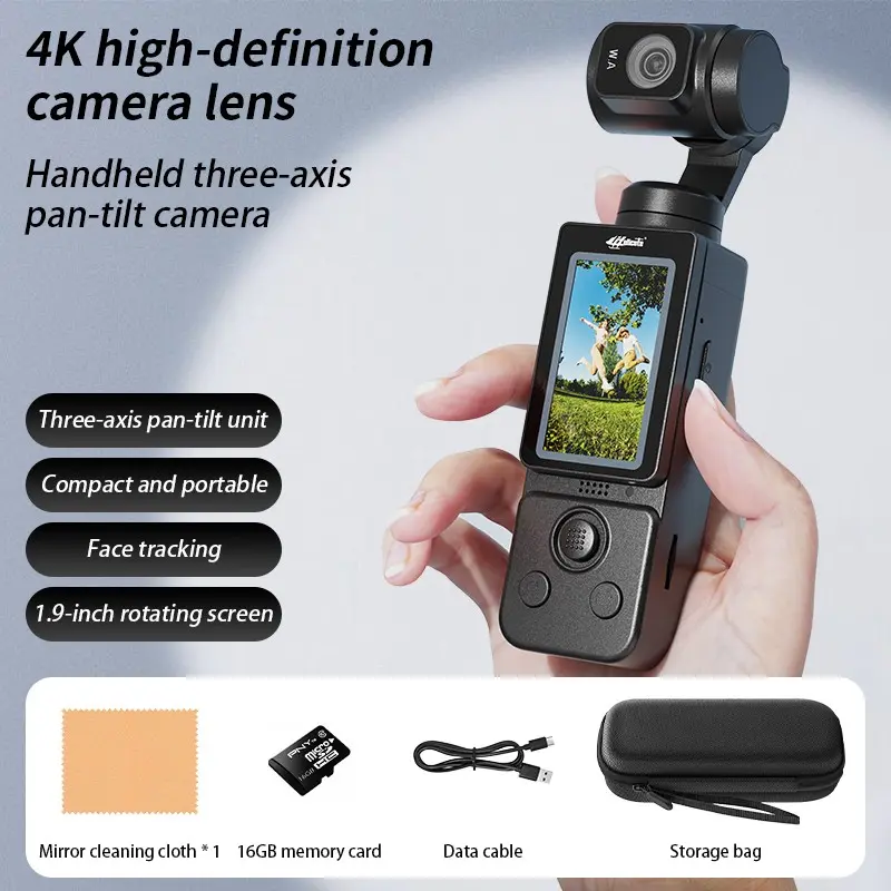 New Handheld Gimbal Camera, 12mp Cmos Sensor, 1.9-Inch IPS Display, 4K/20fps Video, Sony Sensor, Three-Axis Stabilization, 512gb Storage