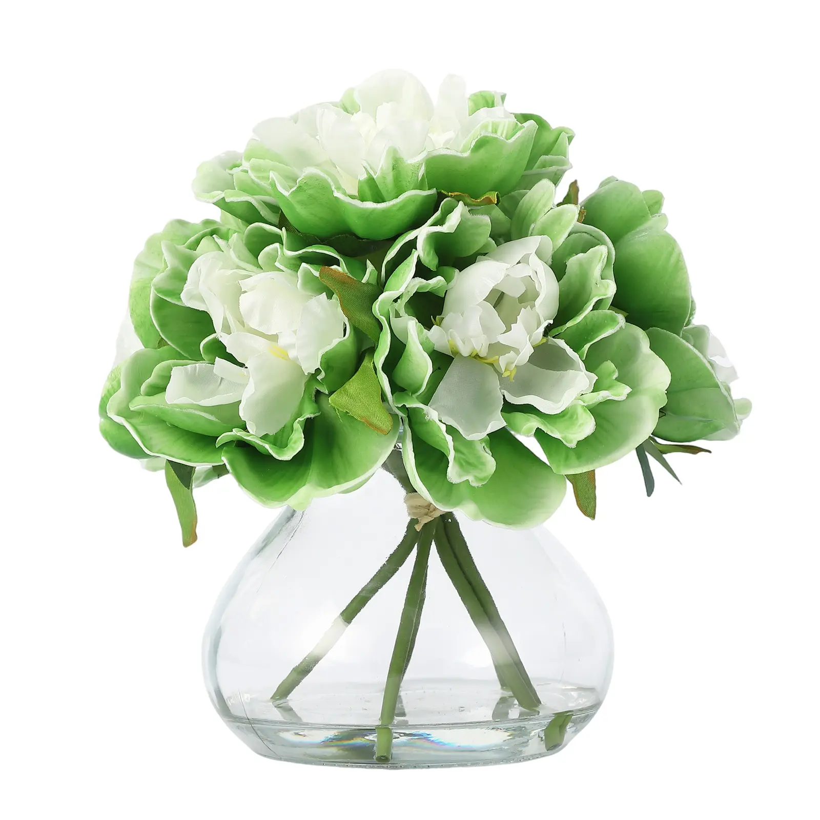 Realistic Artificial Orange Peony Flowers with Glass Vase – Silk Faux Flower Arrangement, Faux Water, Lifelike Centerpiece for Table, Shelf, Bathroom, Home or Wedding Decor