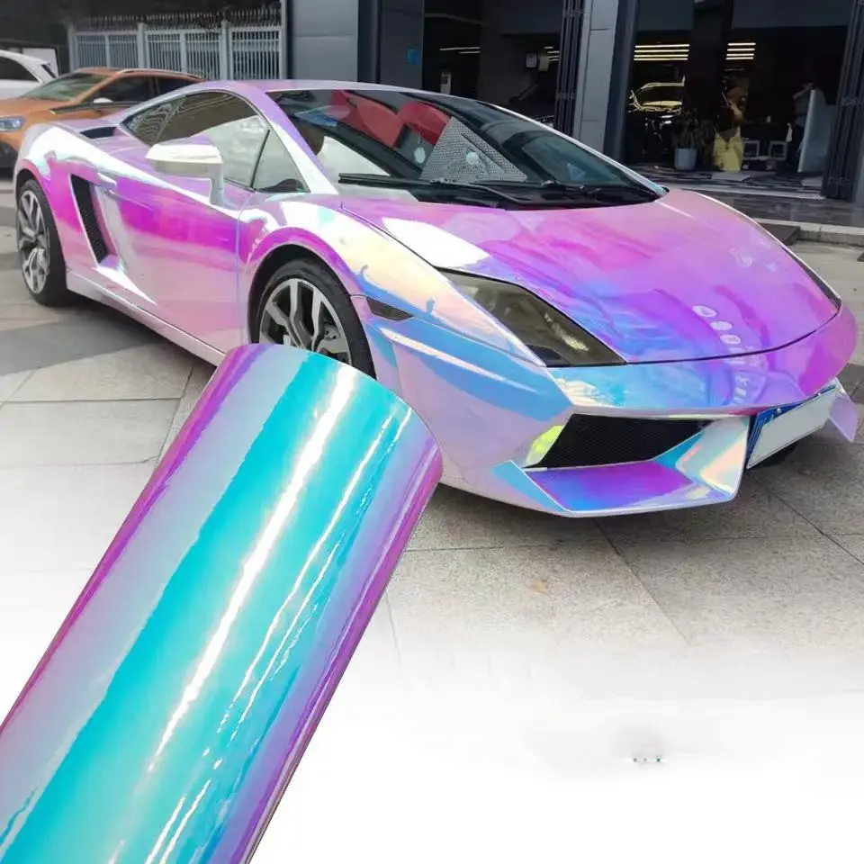 Premium Holographic Rainbow White Mirror Vinyl Wrap Film Self Adhesive Car Motorcycle Wrapping Sticker Decal With Air Release Car Decorative Sticker