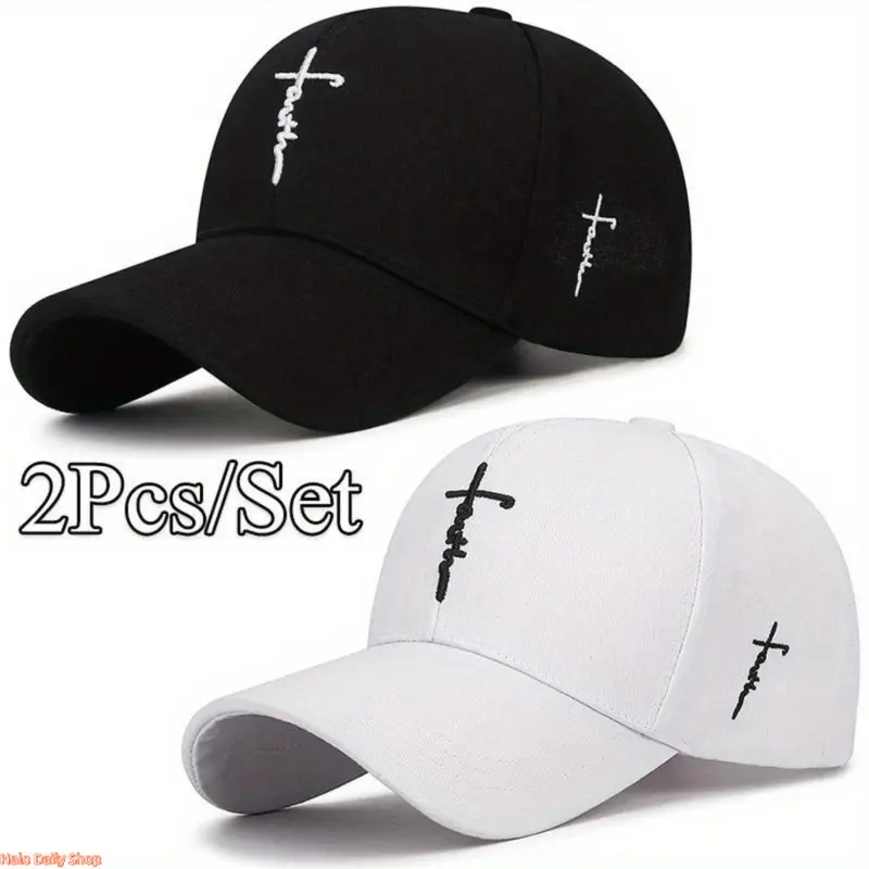 Men's Unisex 2-Piece Acrylic Baseball Cap Set - Lightweight Synthetic Duckbill Hats, Exquisite Embroidered Cross Hatch Accessory, Breathable, Durable, Machine Washable, Great for Runs, Errands, Outings, Summer Outdoor Headwear for Anyone