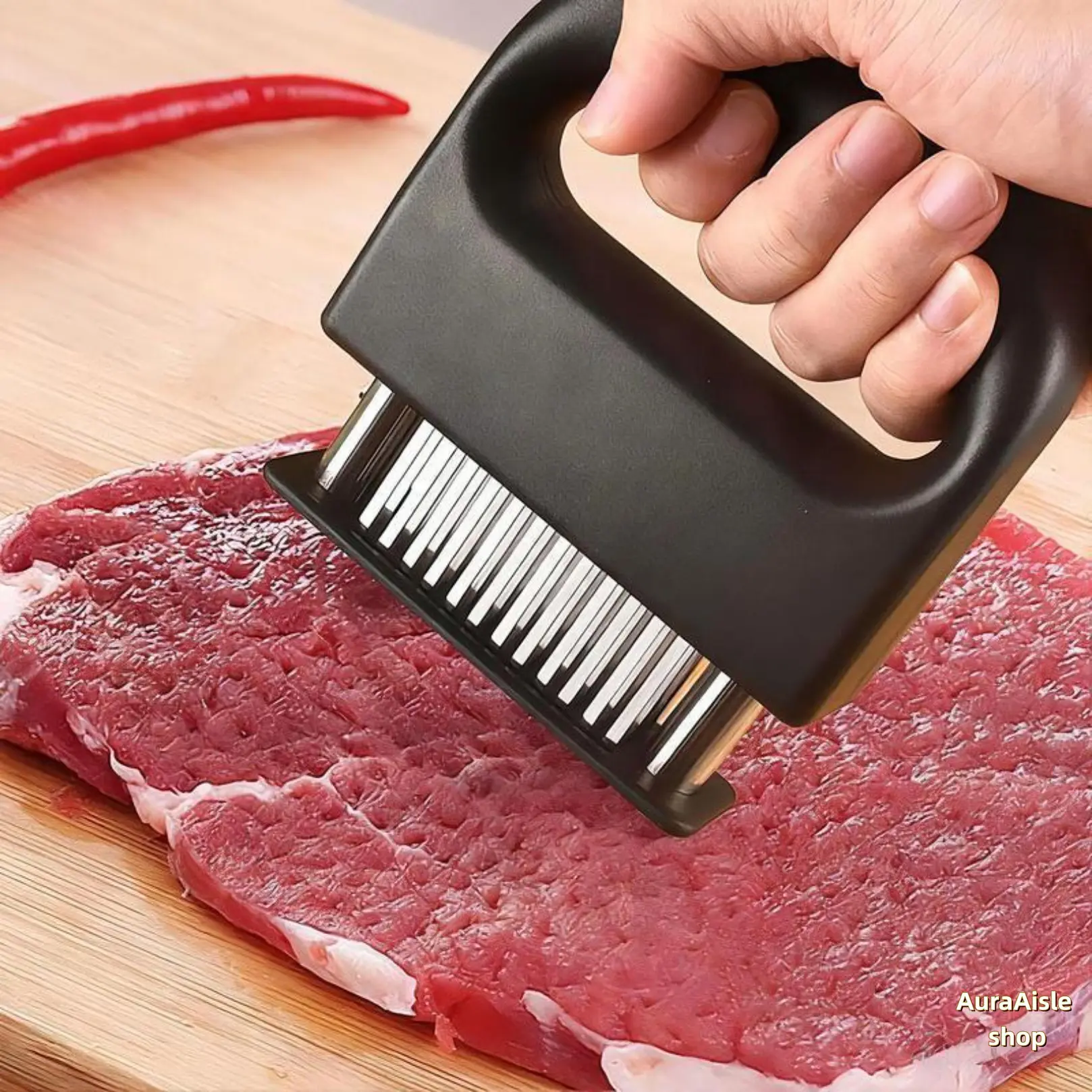 Heavy Duty Stainless Steel Needle Blade Meat Tenderiser with 48 Ultra-Sharp Blades, Efficient Marinade Absorption Kitchen Utensil for Softening Steak, Veal, Chicken, Practical Cooking Gadget for Home Kitchen Campfire-BBQ Party Barbecue Preparation