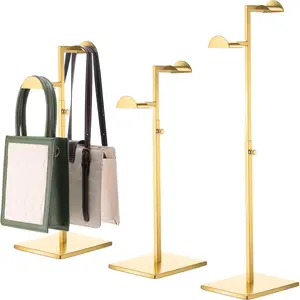 Stainless Steel Purse Display Stand Adjustable Height Handbag Display Stand Hanging Double Hook Polished Hanger Bag Holder Hat Jewelry Rack for Boutique Store Gold 2 Pcs