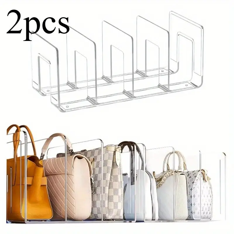 2pcs Clear Acrylic Bag Display Shelf, Luxury Adjustable Purse Organizer, No-Slip Divider Rack for Closet, Wardrobe & Retail Storage