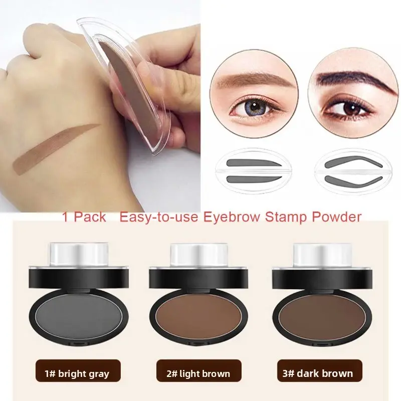 Lazy Eyebrow Stamp Powder Tool, Eyebrow Makeup Products, Two Eyebrow Shapes: Straight Eyebrows / Willow Leaf Eyebrows, Waterproof, Sweat-resistant and Smudge-proof, Easy and Friendly for Beginners