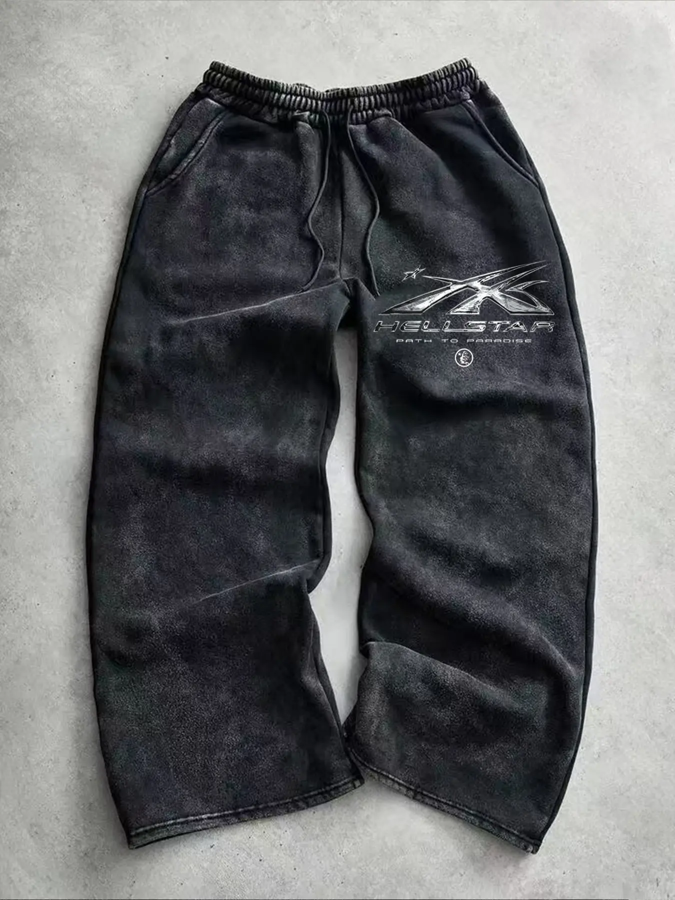 Men's Vintage Washed Tie-Dye Star and Flame Print Casual Pants, Fall Winter New Fashion Trendy Versatile Sports Sweatpants, Straight Leg, Casual Comfy Sweatpants