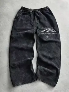 Men's Vintage Washed Tie-Dye Star and Flame Print Casual Pants, Fall Winter New Fashion Trendy Versatile Sports Sweatpants, Straight Leg