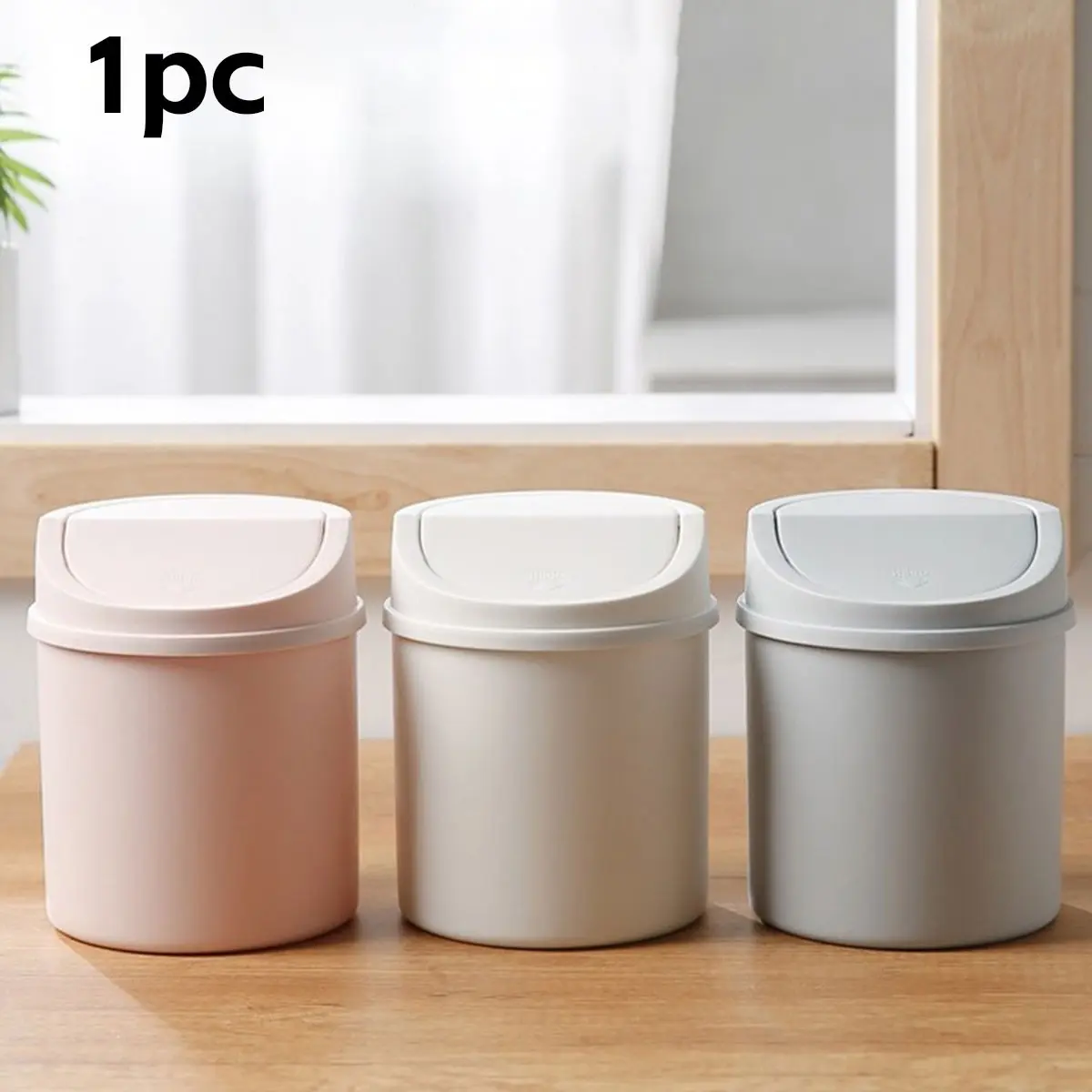 Small Trash Can with Lid, Desktop Waste Bin, Plastic Paper Basket, Flip Cover Design, Odor-Proof, Ideal for Bathroom, Office, Living Room