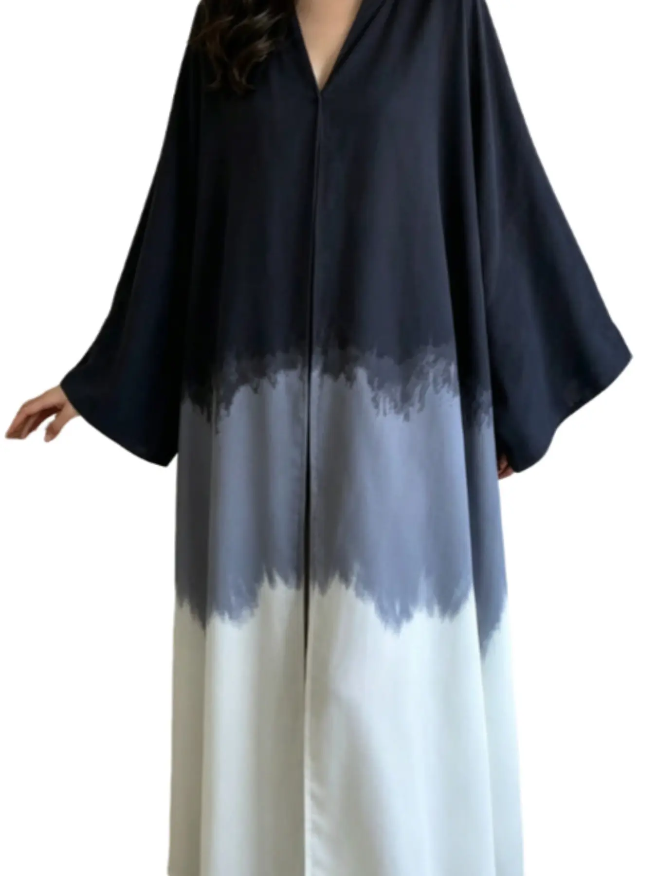 Gradient Fashion Muslim Arabic Abaya Dress, Loose Long Sleeve, High-Quality Polyester, Trendy Color Block Print, Daily Party Wear, Loose Fit Abaya