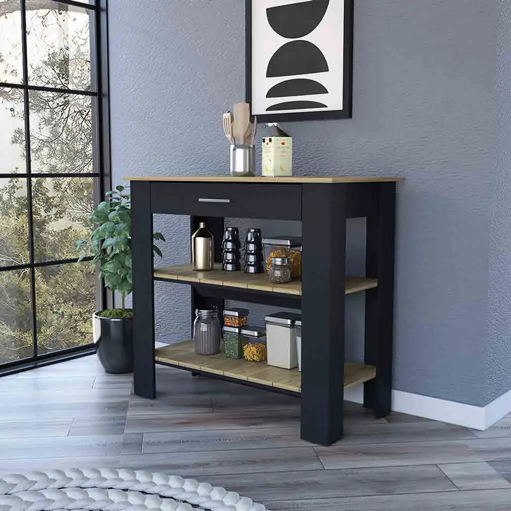 Nokaa 40" Kitchen Island with Drawer and Shelves, Engineered Wood Storage Cart for Dining Room, Multicolor, Freestanding Floor Cabinet with Spacious Tabletop, 2 Open Lower Shelves, 1 Drawer, 40L x 20W x 36.7H in, Single Box