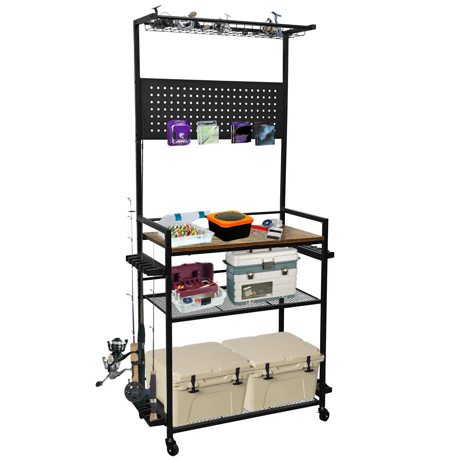 Fishing Rod Holders for Garage, Heavy Duty Wall & Ceiling Mount Rod Rack for Indoor Storage, Space-Saving Fishing Pole Organizer for 6-10 Rods, Durable Fishing Gear Display Stand for Shed & Home, Easy Installation, Gift for Men & Anglers