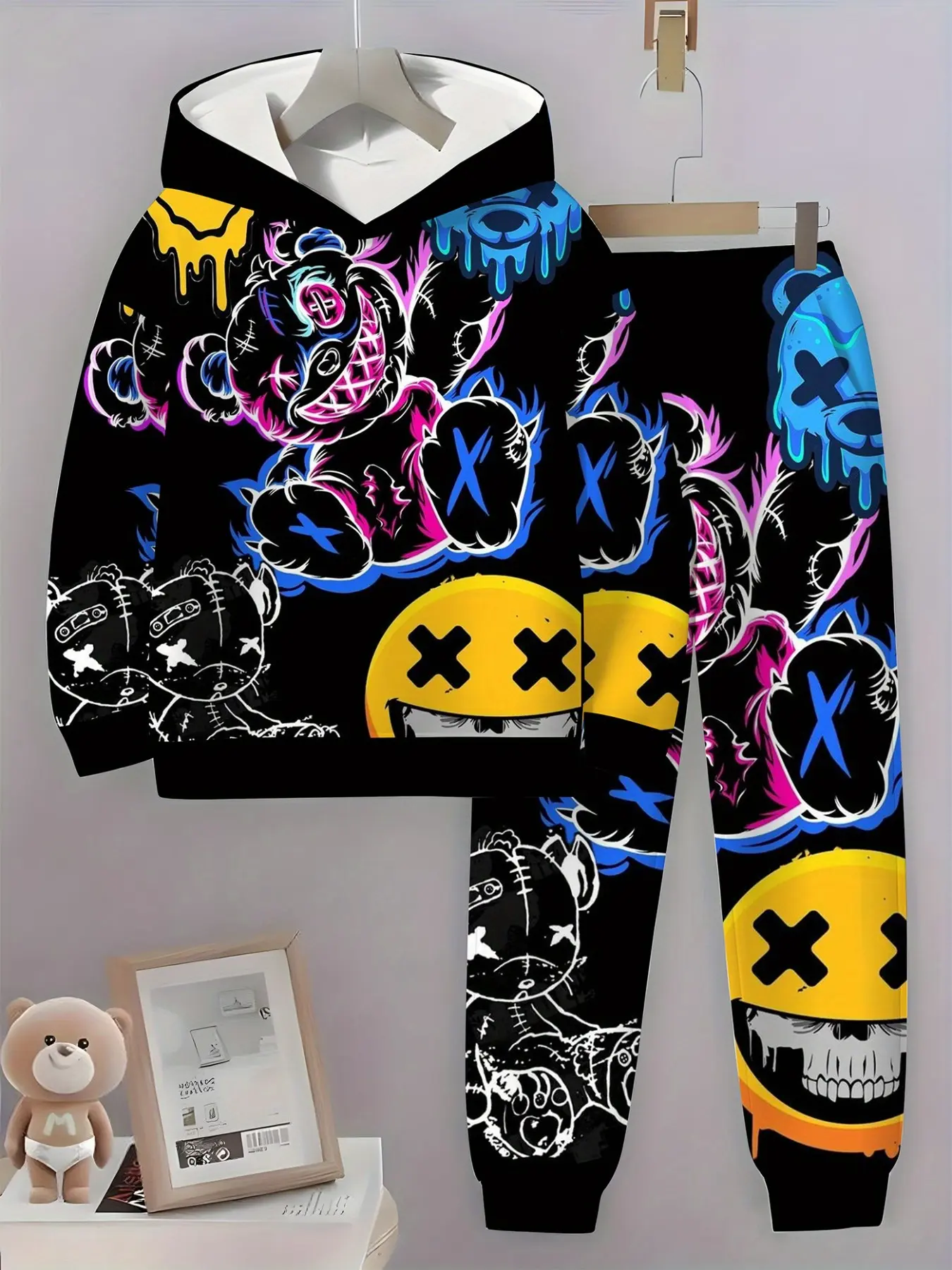 Hooded Sweatshirt and Pants Set, 5 Styles, Boys' 3D Printed Hoodie + Pants, Casual Fall & Winter Sports