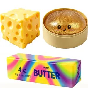 Cute Food Soft Squishy Toy Set, Cheese, Butter Stick & Glittering Dumpling Squish Stress Relief Toys, Portable, Office, Classroom, Party Gifts, Birthday Gifts